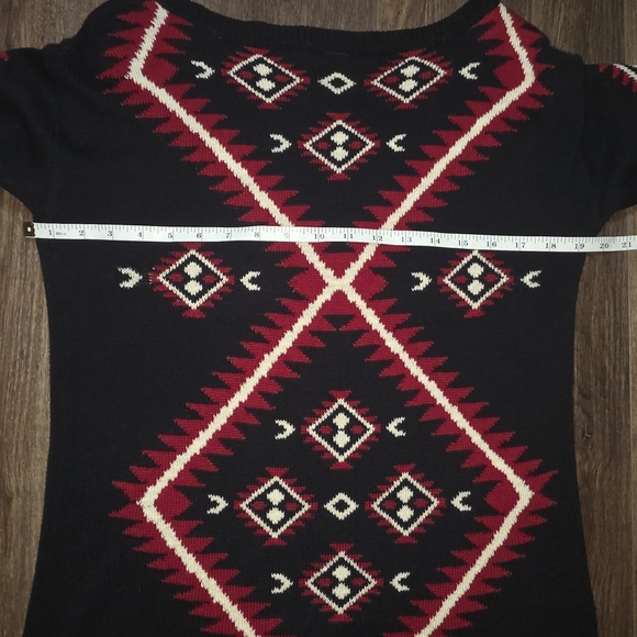 Lauren Ralph Lauren Petite PS Black Red Aztec Geometric Cotton Tunic Sweater - Picture 8 of 12